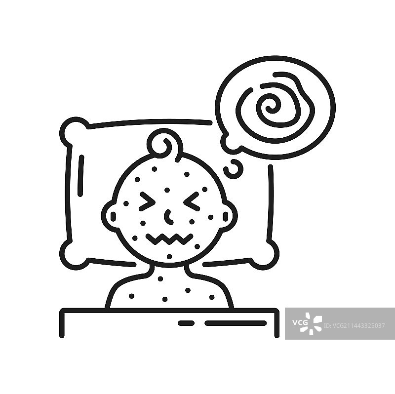 患有水痘躺在床上的生病儿童轮廓图图片素材