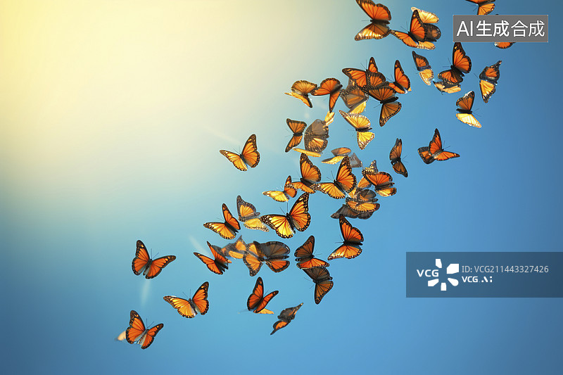 【AI数字艺术】蝴蝶在蓝天下图片素材