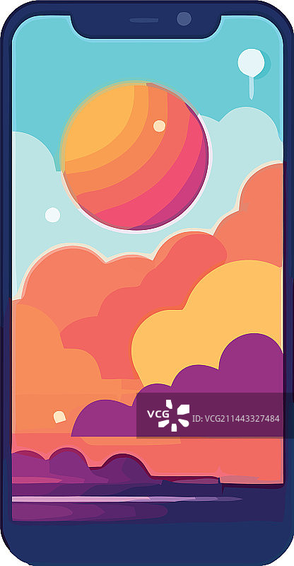带有日落景观的智能手机图片素材