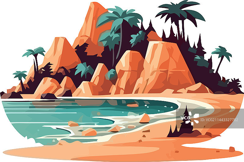 热带日落棕榈树海浪沙滩图片素材