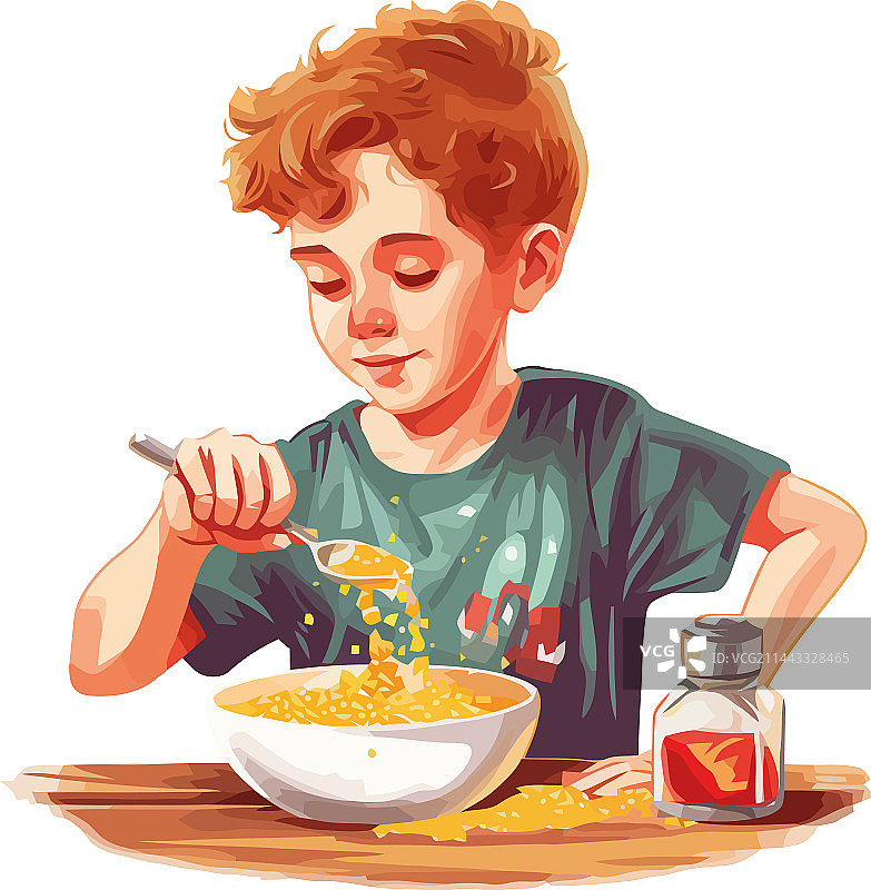 可爱男孩烹饪意面图片素材