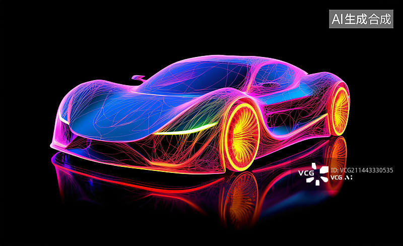 【AI数字艺术】发光的线条构成的高科技未来跑车图片素材