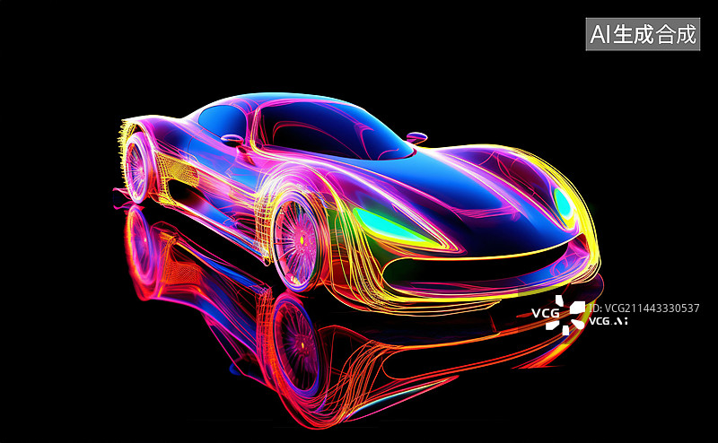 【AI数字艺术】发光的线条构成的高科技未来跑车图片素材