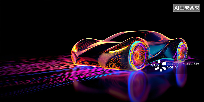 【AI数字艺术】发光的线条构成的高科技未来跑车图片素材
