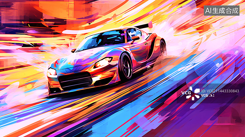 【AI数字艺术】比赛运动的赛车插画图片素材
