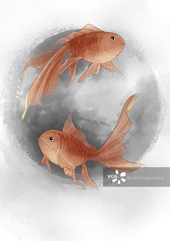 金鱼，双鱼，水墨图片素材