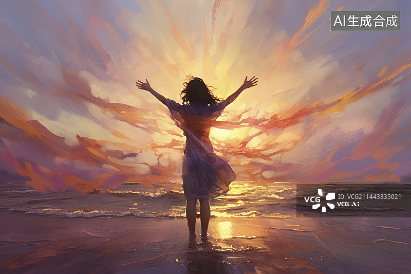 【AI数字艺术】面朝大海的女人图片素材