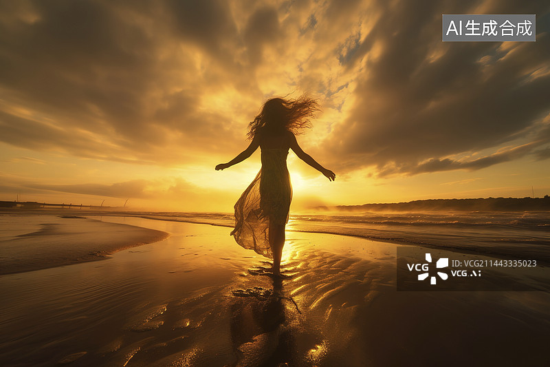 【AI数字艺术】面朝大海的女人图片素材