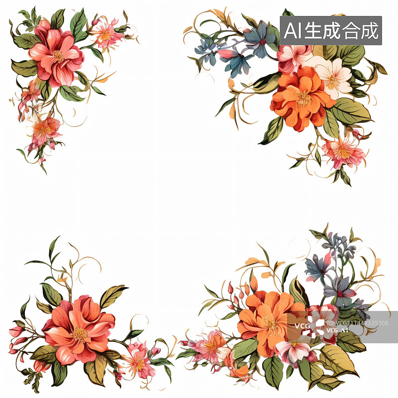 【AI数字艺术】白色背景花边框剪贴画图片素材