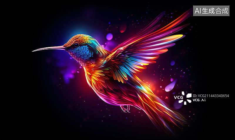 【AI数字艺术】多种颜色的蜂鸟空中飞翔图片素材