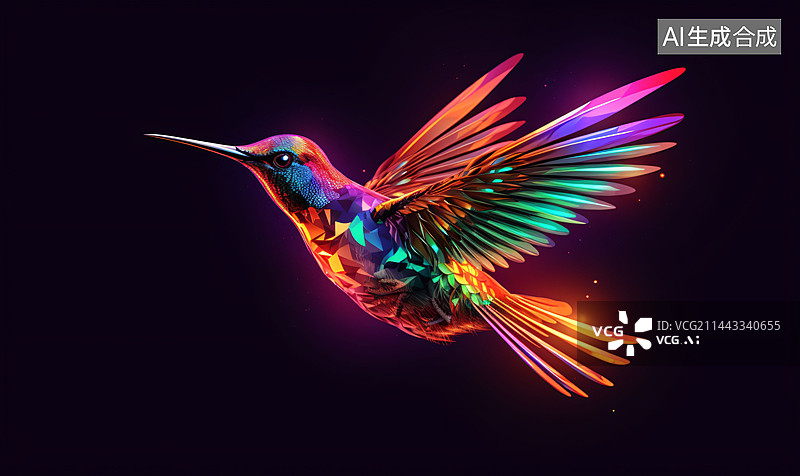 【AI数字艺术】多种颜色的蜂鸟空中飞翔图片素材