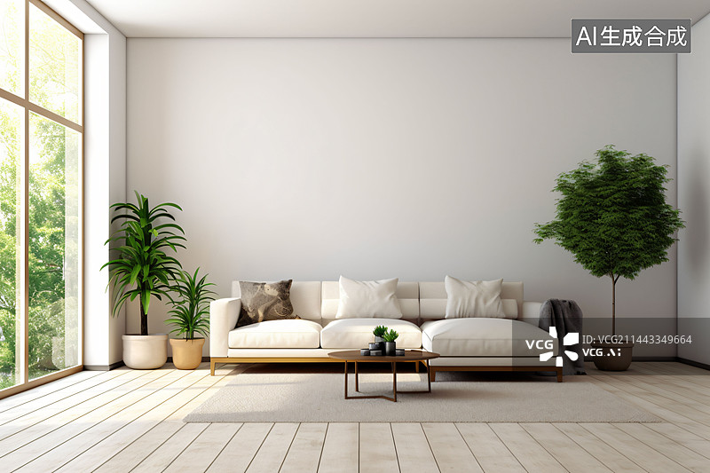 【AI数字艺术】极简主义客厅白墙背景图片素材