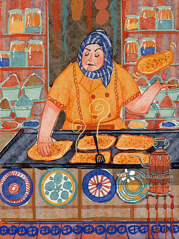 摩洛哥，卖烧饼的女人图片素材