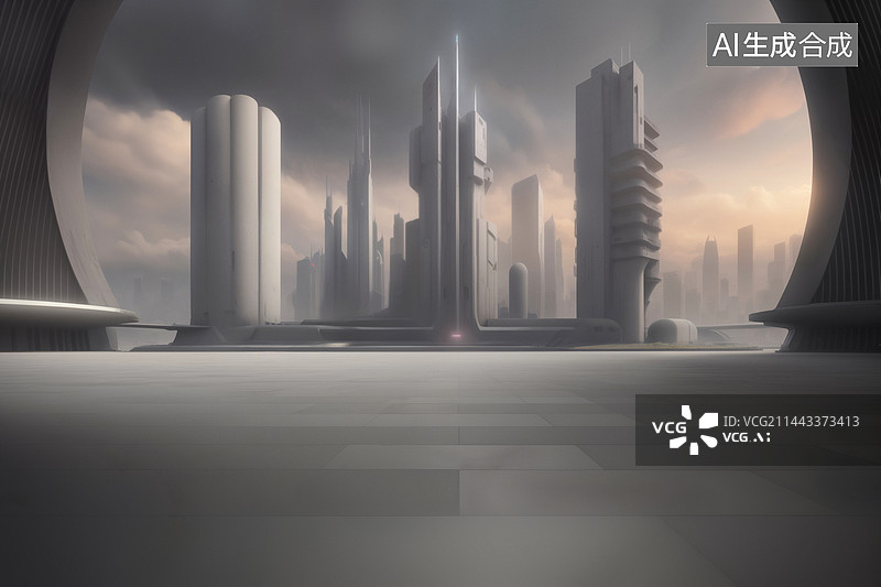【AI数字艺术】未来派城市建筑空间（汽车广告背景图）图片素材