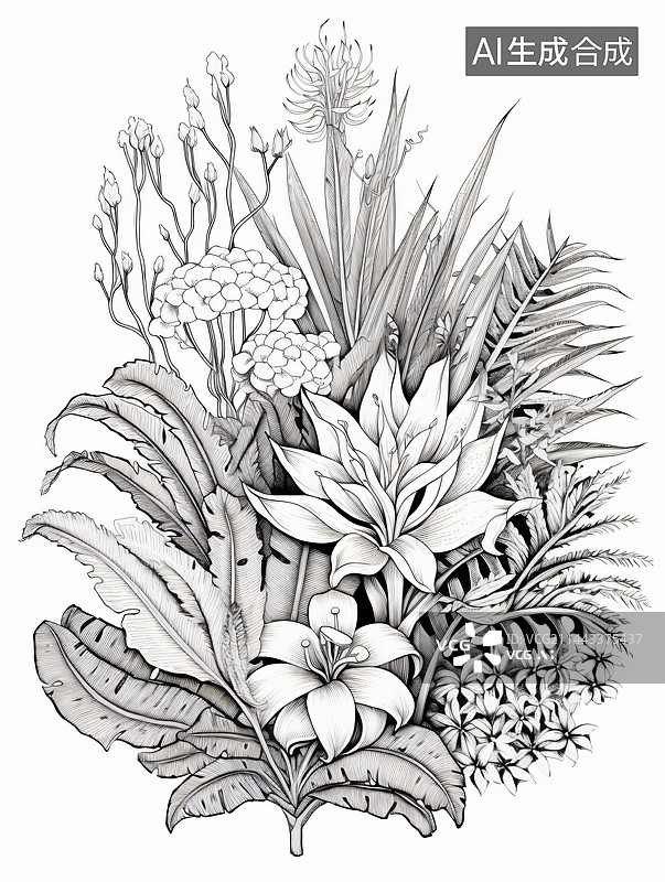 【AI数字艺术】植物盆栽的线稿图片素材