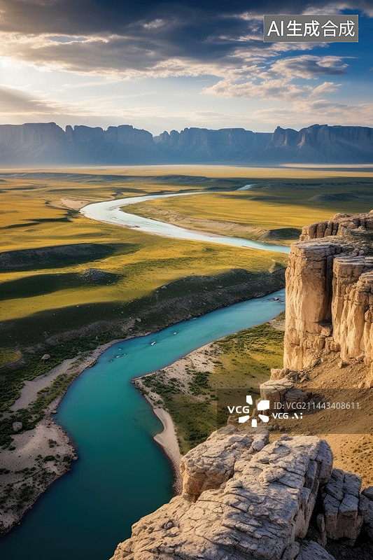 【AI数字艺术】山中河流的高角度景观图片素材