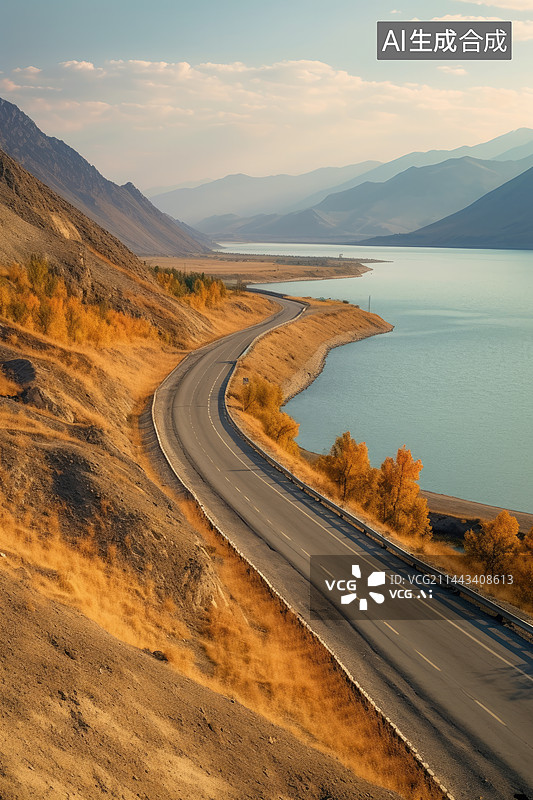 【AI数字艺术】山谷中的公路图片素材