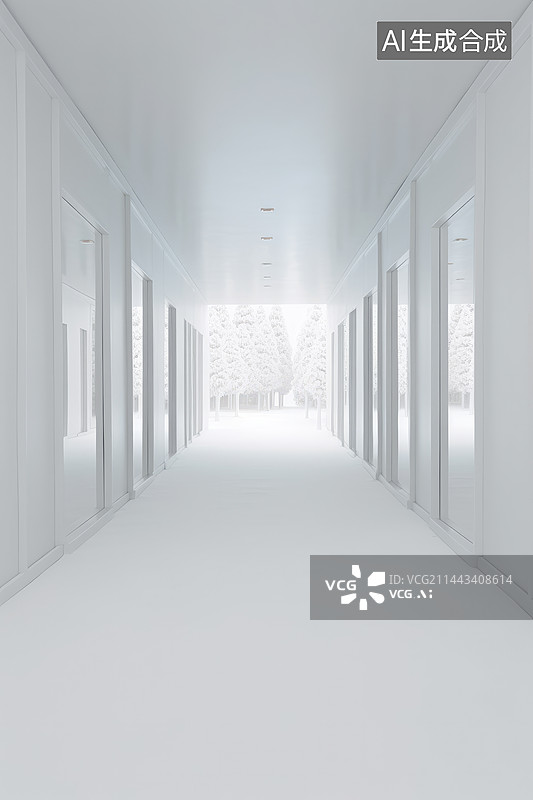 【AI数字艺术】白色现代建筑室内空间设计背景图片素材