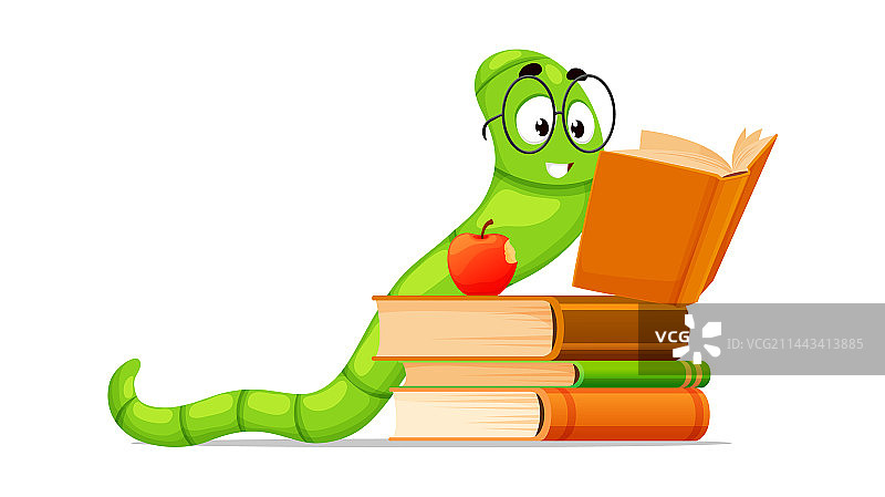卡通书虫角色阅读书籍图片素材