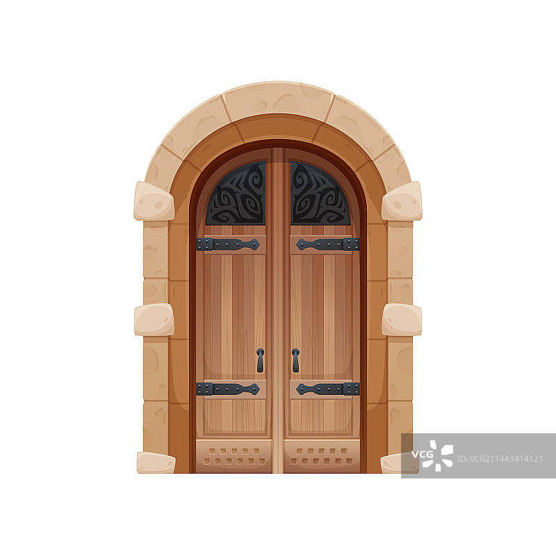 卡通中世纪城堡大门木制双门图片素材