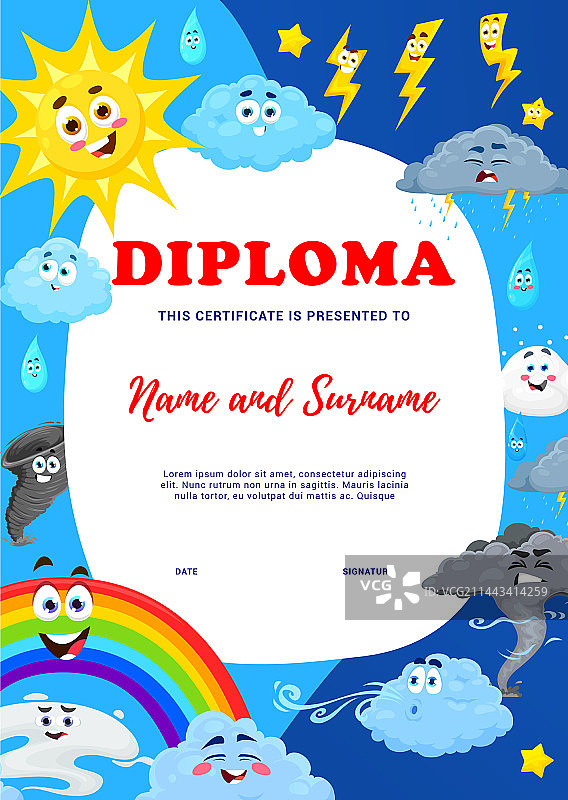 卡通天气角色儿童文凭图片素材