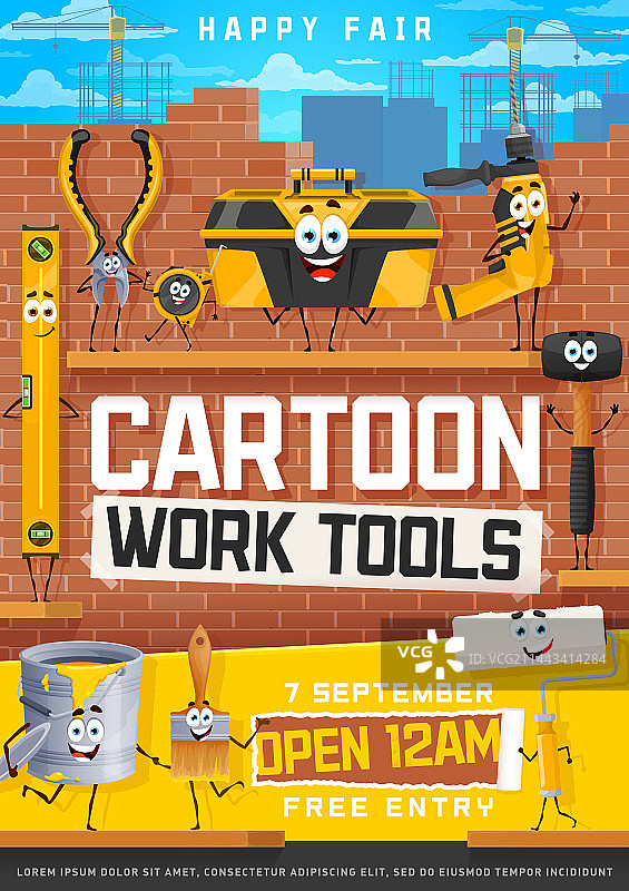 儿童派对宣传单：卡通维修或DIY工具图片素材