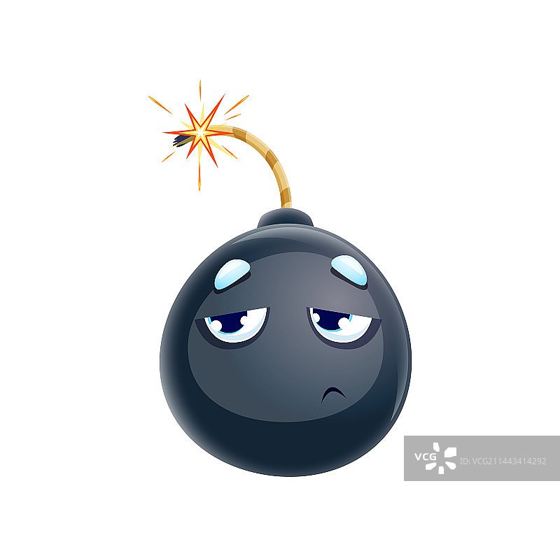 卡通悲伤的炸弹角色，带导火索图片素材