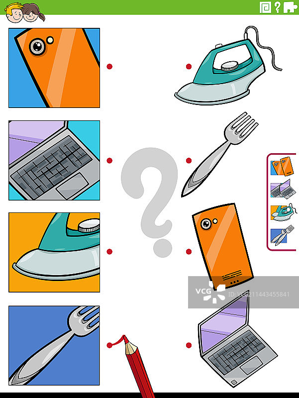 卡通物体与剪报配对教育游戏图片素材