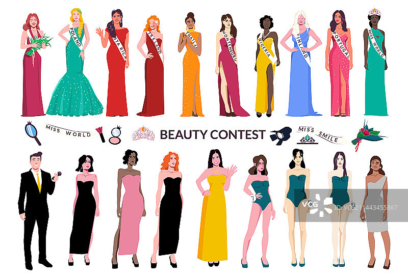选美比赛扁平图标集图片素材