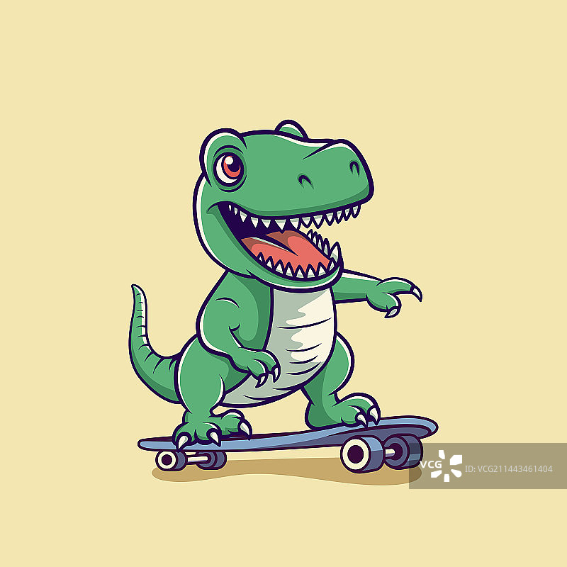 快乐微笑的绿色恐龙卡通形象图片素材
