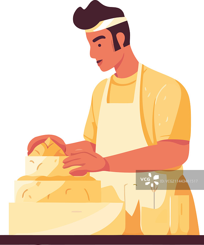 面带微笑烘烤新鲜面包的人图片素材