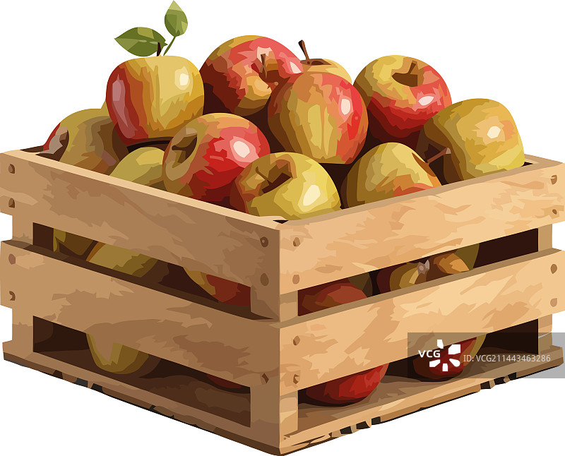 象征丰收的木箱里的多汁苹果图片素材