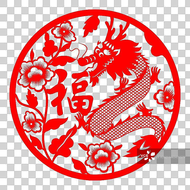 龙年春节剪纸插画图片素材