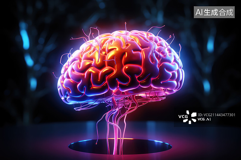 【AI数字艺术】中国脑健康日，大脑的3d渲染插图，人脑3D模型图片素材
