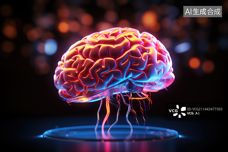 【AI数字艺术】中国脑健康日，大脑的3d渲染插图，人脑3D模型图片素材