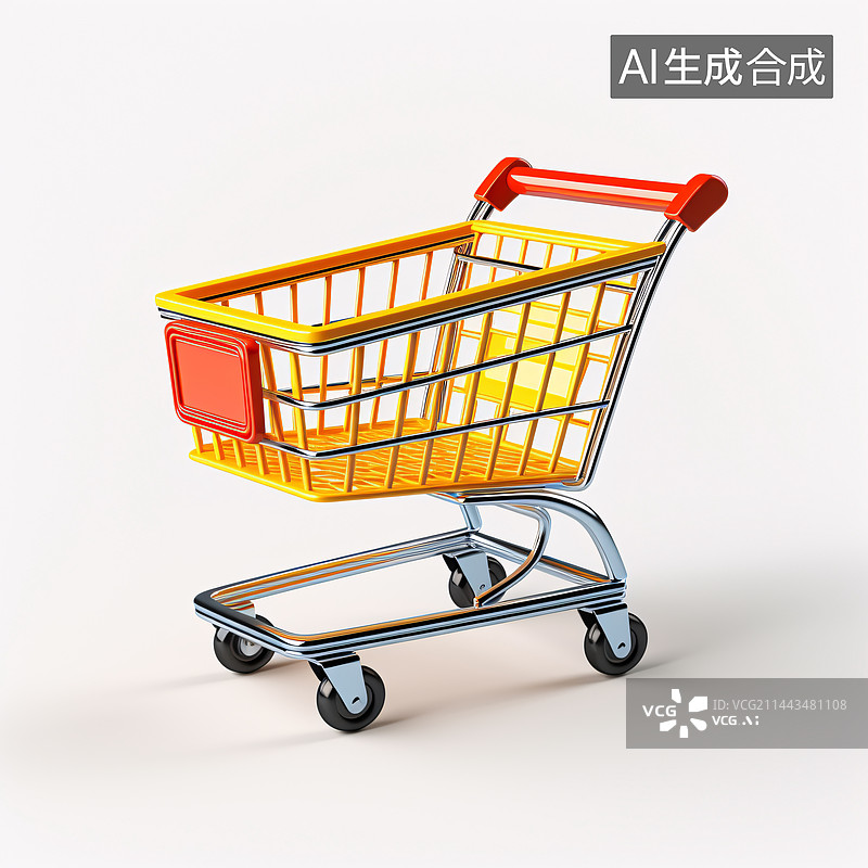 【AI数字艺术】超市购物车3d插图,购物车3D渲染图片素材