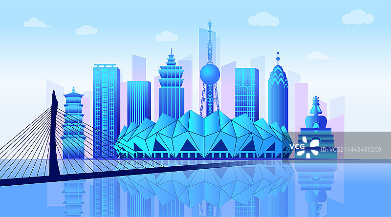 中国青海省西宁市商务科技城市彩色插画图片素材