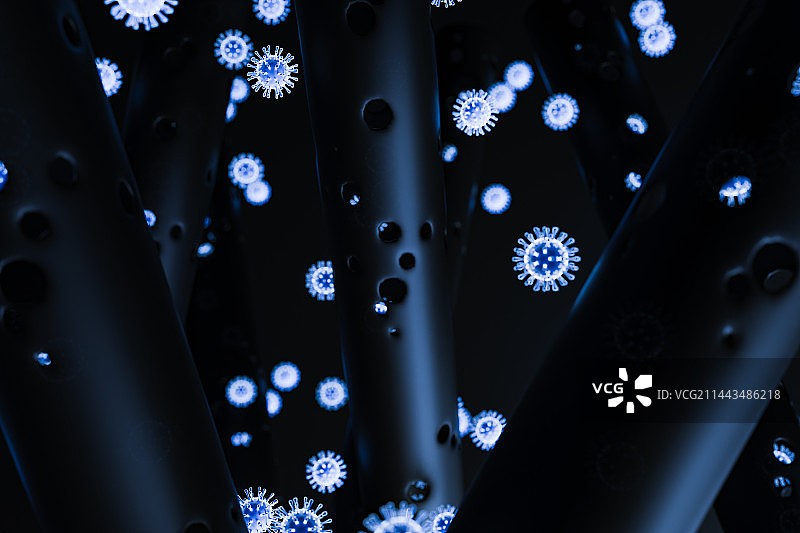 微观石墨碳管吸收病毒分子三维图形图片素材