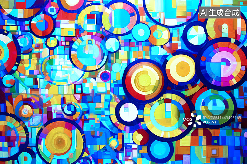 【AI数字艺术】彩色圆形几何形状的万花筒图形图片素材