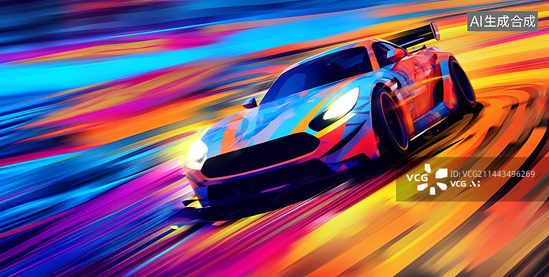 【AI数字艺术】赛车漂移比赛运动的插画图片素材