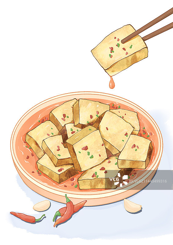 长沙美食-臭豆腐、白豆腐、烤豆腐、炸豆腐、肌理插画图片素材
