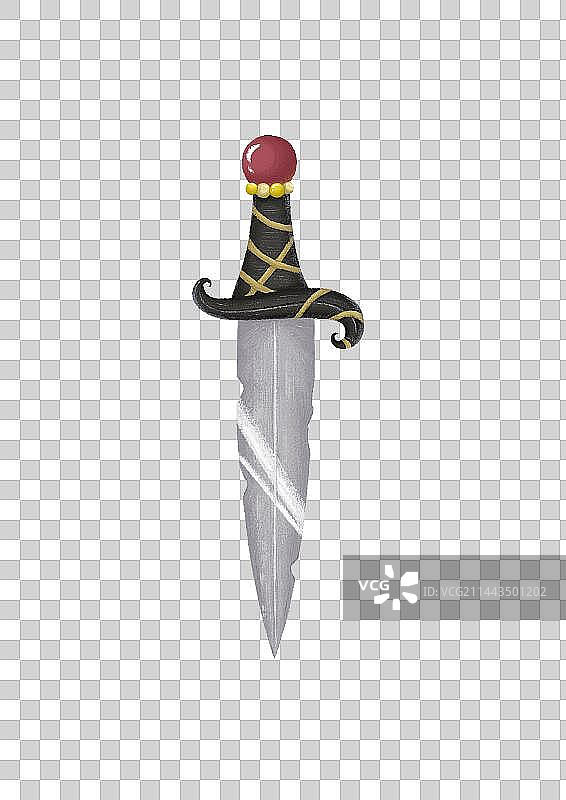 金属匕首宝石小刀手绘插画图片素材