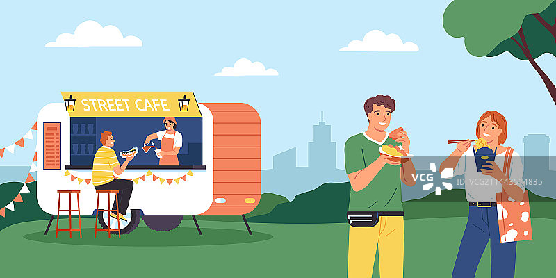 街头咖啡车组合图片素材