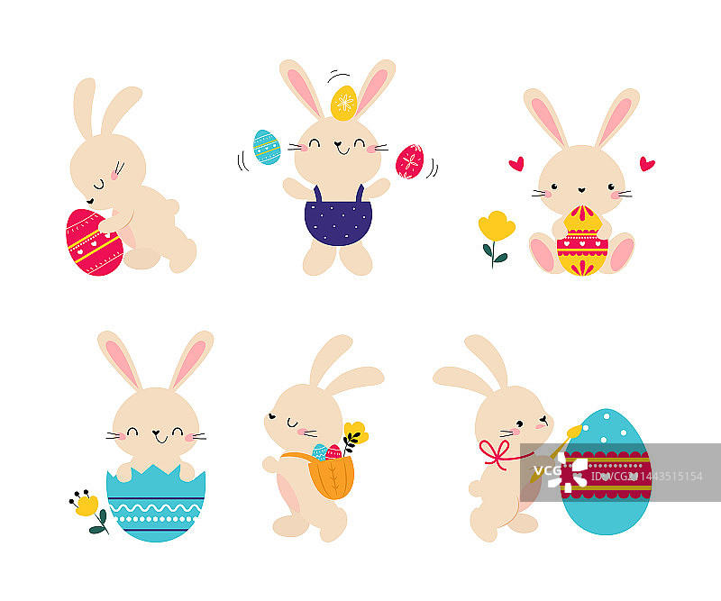 可爱的复活节兔子与彩蛋套装图片素材
