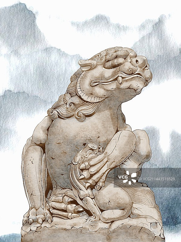 石狮护崽图片素材