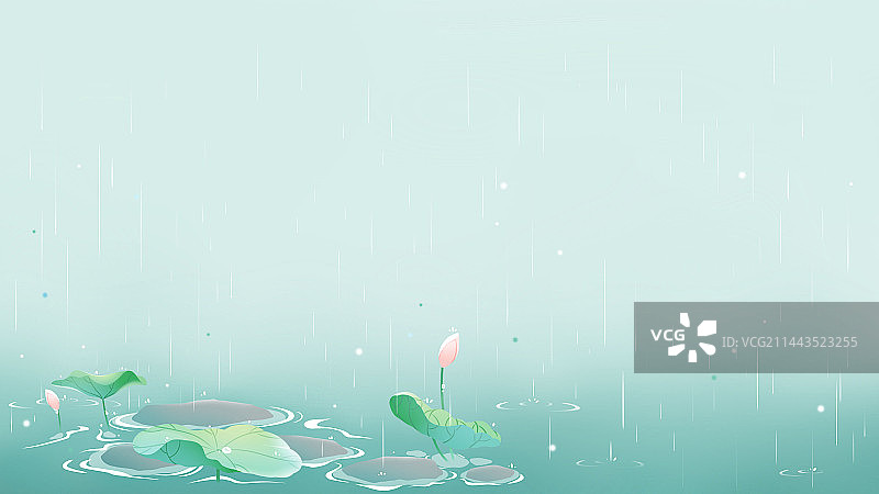 淡雅水彩古风夏雨荷花背景图片素材