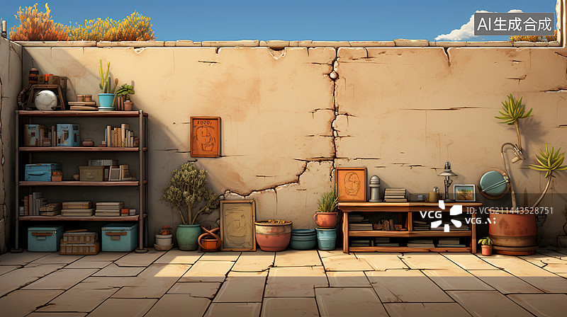 【AI数字艺术】水彩风格斑驳复古墙壁背景插画图图片素材