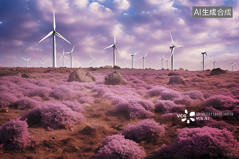 【AI数字艺术】风力发电场图片素材