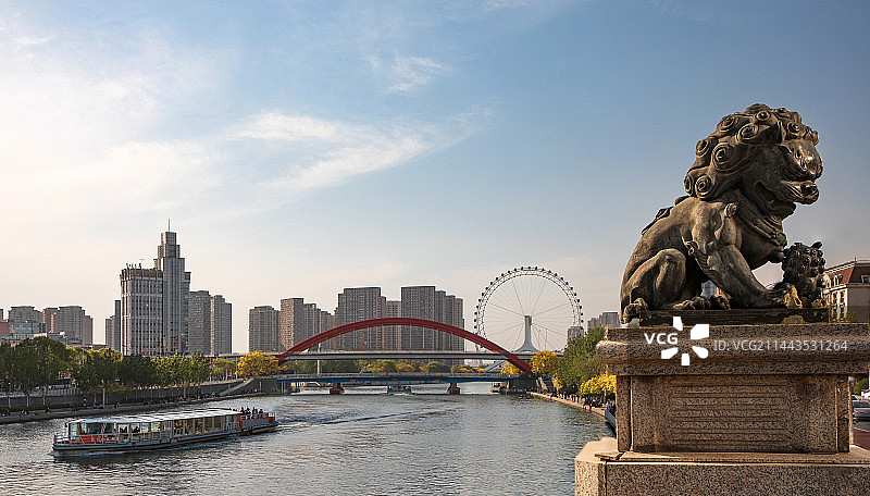 天津海河古文化街码头沿岸城市建筑风光图片素材