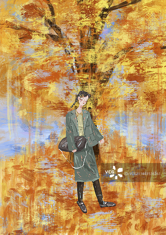 处暑时节在大树下的女孩图片素材